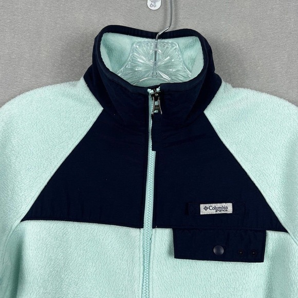 Columbia Full Zip Fleece Jacket Small PFG Green Blue Colorblock W Pockets cozy - Picture 3 of 13